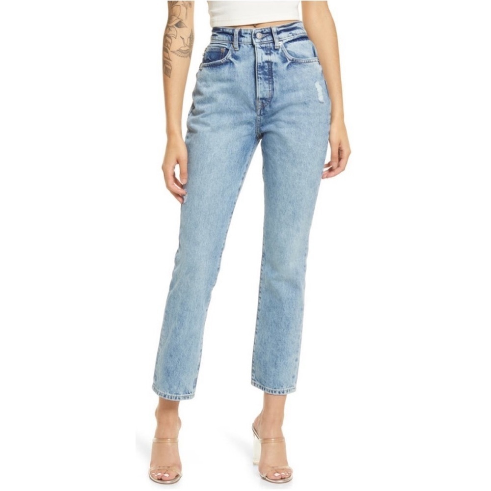 Lovers + Friends Button Fly Reece High Rise Slim Straight Denim Jeans Sz 30